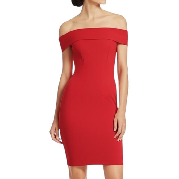 Halston Heritage Smooth Operator 2 Off Shoulder Sheath Mini Dress Red Cocktail‎ - Picture 1 of 10